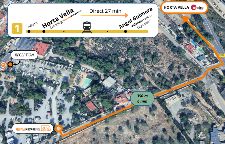 Walking route from Valencia Camper Park to Horta Vella metro stop